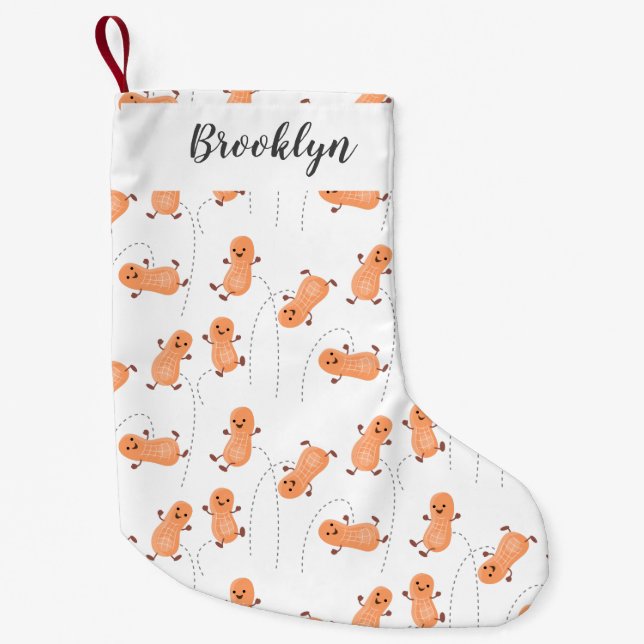 Cute happy jumping peanuts cartoon personalised small christmas stocking (Front)