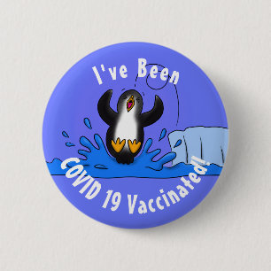Cute happy jumping penguin cartoon illustration 6 cm round badge