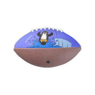 Cute happy jumping penguin cartoon illustration american football