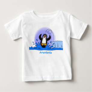 Cute happy jumping penguin cartoon illustration baby T-Shirt