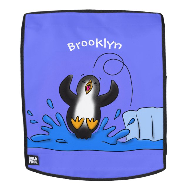 Cute happy jumping penguin cartoon illustration backpack (Removable Face)