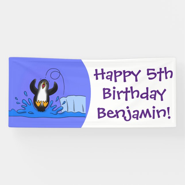 Cute happy jumping penguin cartoon illustration banner (Horizontal)