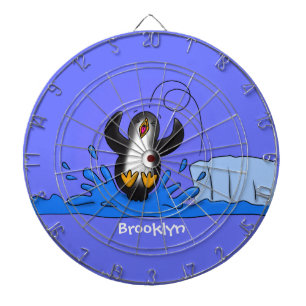 Cute happy jumping penguin cartoon illustration dartboard