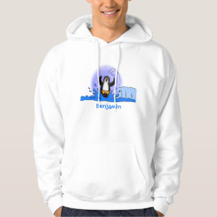 Cute happy jumping penguin cartoon illustration hoodie