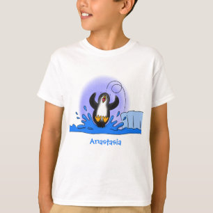 Cute happy jumping penguin cartoon illustration T-Shirt