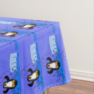 Cute happy jumping penguin cartoon illustration tablecloth