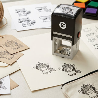 Cute Happy Kawaii Baby Unicorn with Headphones Self-inking Stamp