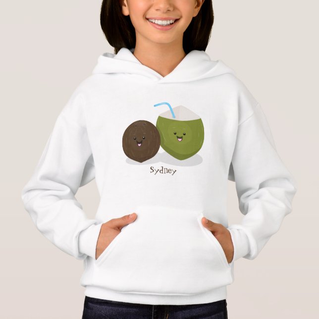 Cute happy kawaii coconuts cartoon illustration (Front)