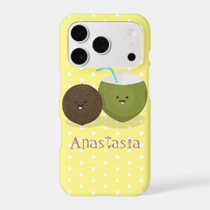 Cute happy kawaii coconuts cartoon illustration