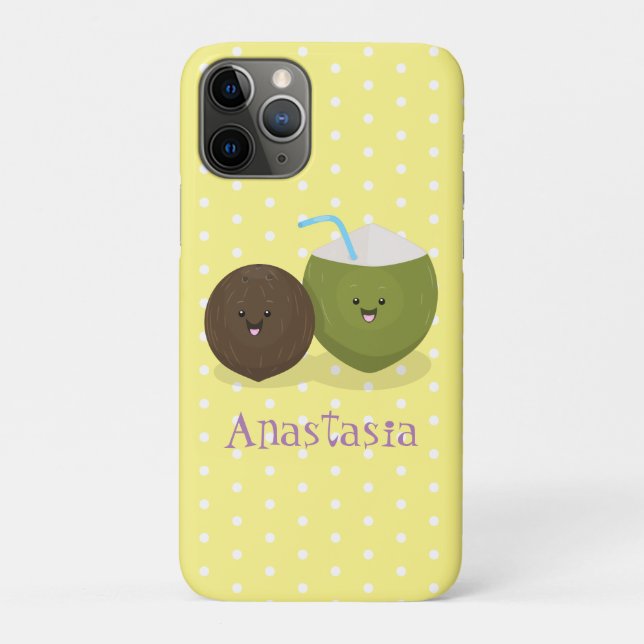 Cute happy kawaii coconuts cartoon illustration Case-Mate iPhone case (Back)