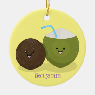Cute happy kawaii coconuts cartoon illustration ceramic tree decoration