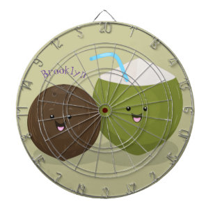 Cute happy kawaii coconuts cartoon illustration dartboard