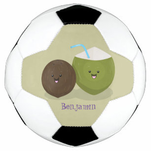 Cute happy kawaii coconuts cartoon illustration football