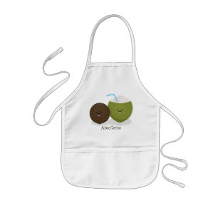Cute happy kawaii coconuts cartoon illustration kids apron
