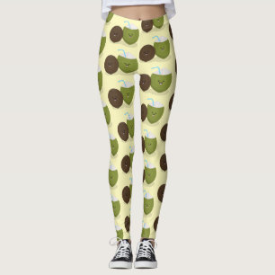 Cute happy kawaii coconuts cartoon illustration leggings
