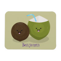 Cute happy kawaii coconuts cartoon illustration