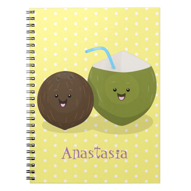 Cute happy kawaii coconuts cartoon illustration notebook (Front)