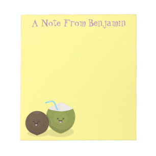 Cute happy kawaii coconuts cartoon illustration notepad