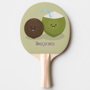 Cute happy kawaii coconuts cartoon illustration ping pong paddle