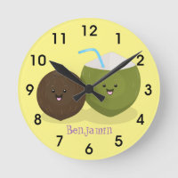 Cute happy kawaii coconuts cartoon illustration