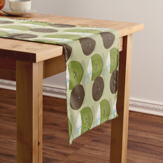 Cute happy kawaii coconuts cartoon illustration short table runner (In Situ)