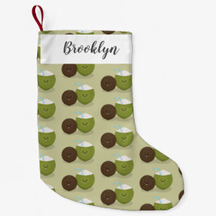 Cute happy kawaii coconuts cartoon illustration small christmas stocking