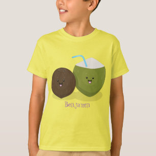 Cute happy kawaii coconuts cartoon illustration T-Shirt