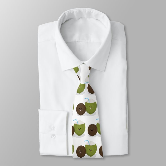 Cute happy kawaii coconuts cartoon illustration tie (Tied)