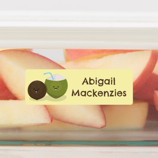 Cute happy kawaii coconuts cartoon personalised  (Affixed)