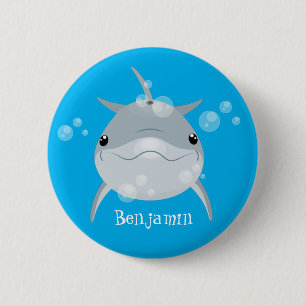 Cute happy kawaii dolphin cartoon 6 cm round badge