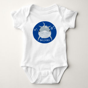 Cute happy kawaii dolphin cartoon baby bodysuit