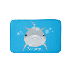 Cute happy kawaii dolphin cartoon bath mat