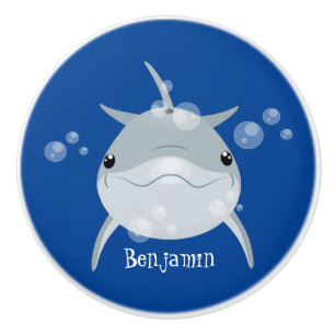 Cute happy kawaii dolphin cartoon ceramic knob