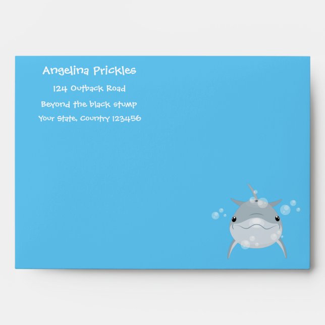 Cute happy kawaii dolphin cartoon envelope (Front)