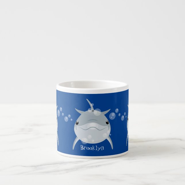 Cute happy kawaii dolphin cartoon espresso cup (Front)