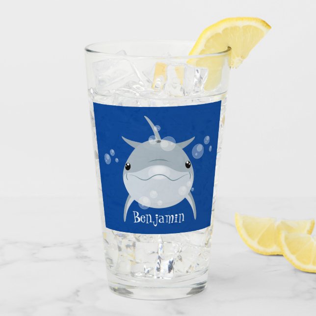 Cute happy kawaii dolphin cartoon glass (Back Ice)