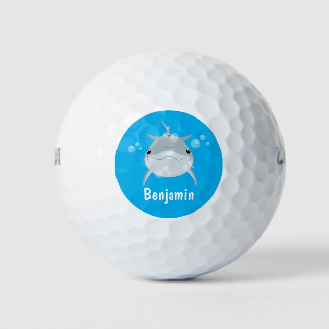 Cute happy kawaii dolphin cartoon golf balls (Front)