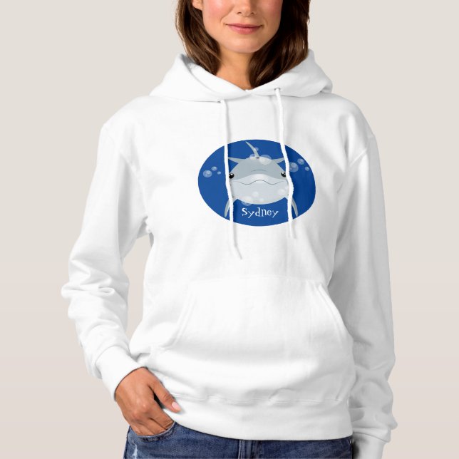 Cute happy kawaii dolphin cartoon hoodie (Front)
