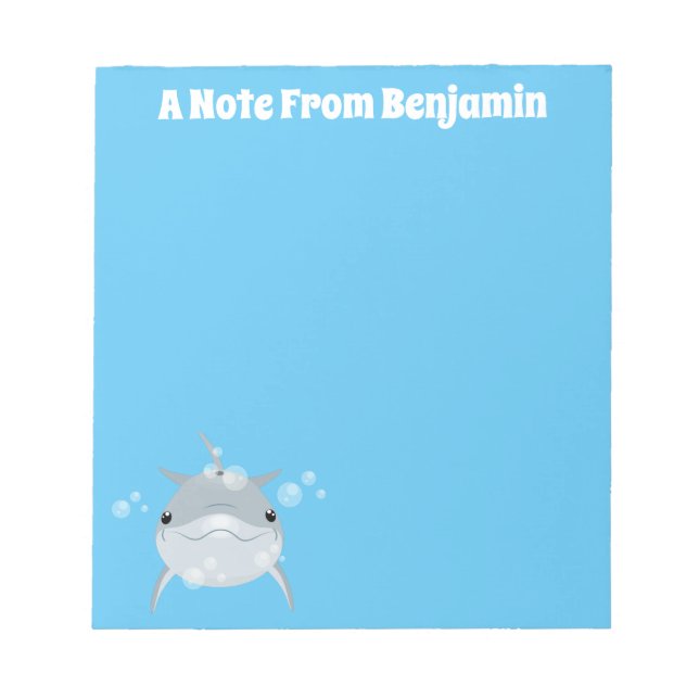 Cute happy kawaii dolphin cartoon illustration notepad (Front)