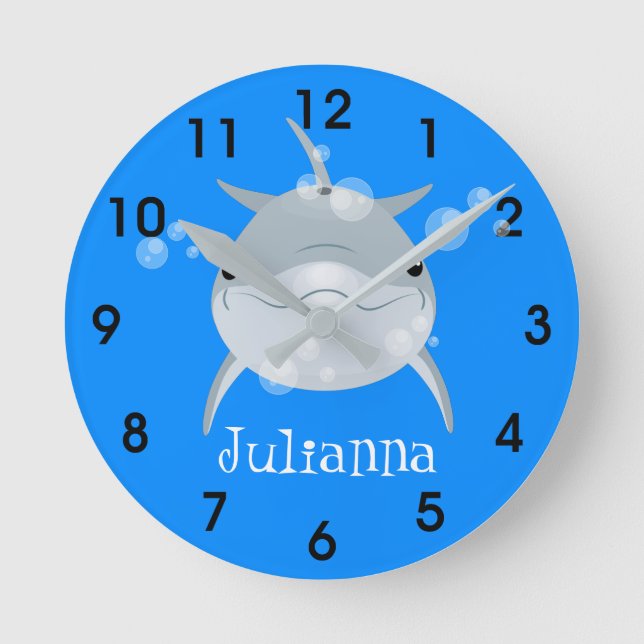 Cute happy kawaii dolphin cartoon illustration round clock (Front)