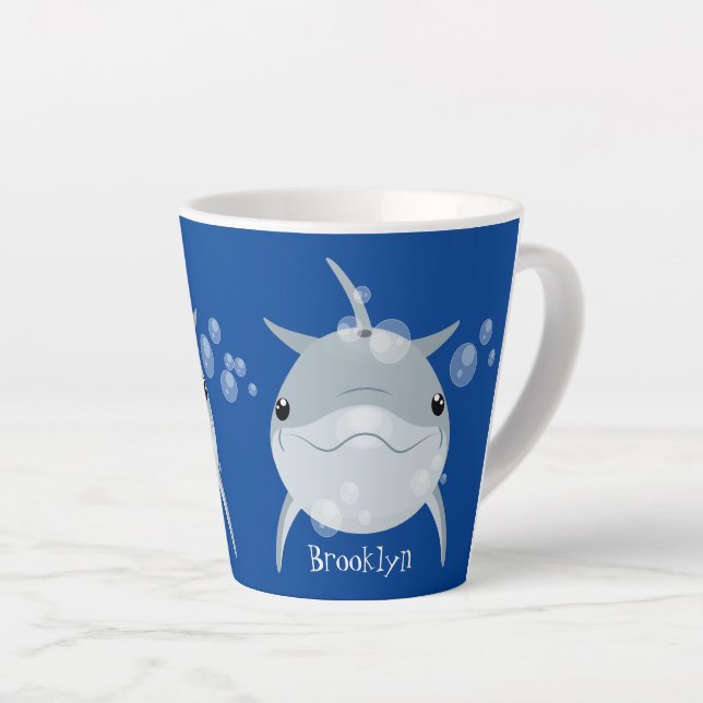 Cute happy kawaii dolphin cartoon latte mug (Right Angle)