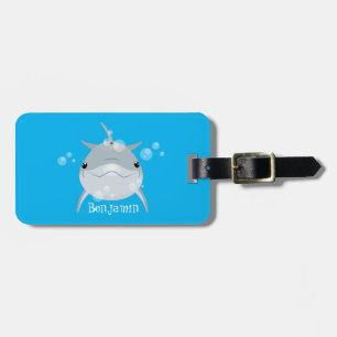 Cute happy kawaii dolphin cartoon luggage tag