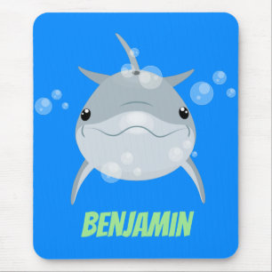 Cute happy kawaii dolphin cartoon mouse mat