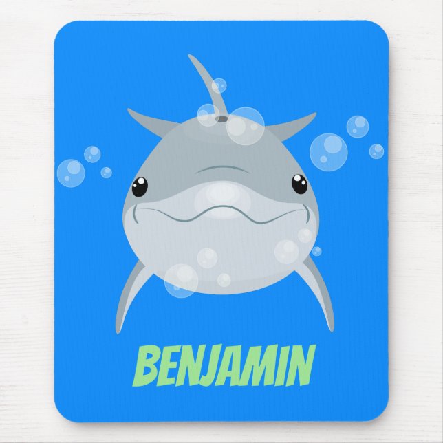 Cute happy kawaii dolphin cartoon mouse mat (Front)