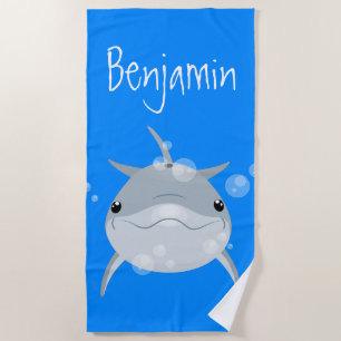 Cute happy kawaii dolphin cartoon personalised beach towel