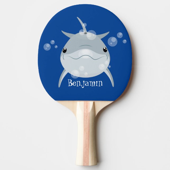 Cute happy kawaii dolphin cartoon ping pong paddle (Front)
