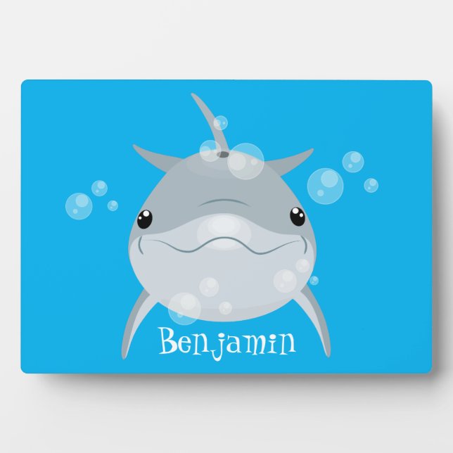 Cute happy kawaii dolphin cartoon plaque (Front)