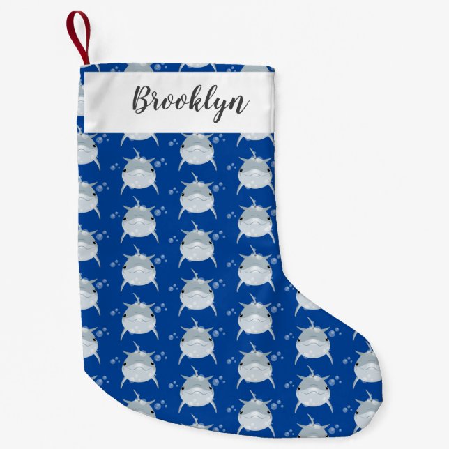 Cute happy kawaii dolphin cartoon small christmas stocking (Front)