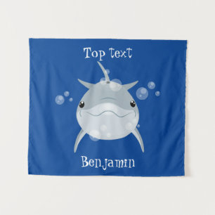 Cute happy kawaii dolphin cartoon  tapestry