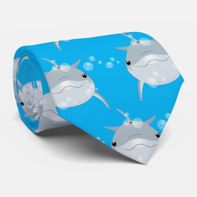 Cute happy kawaii dolphin cartoon tie (Rolled)